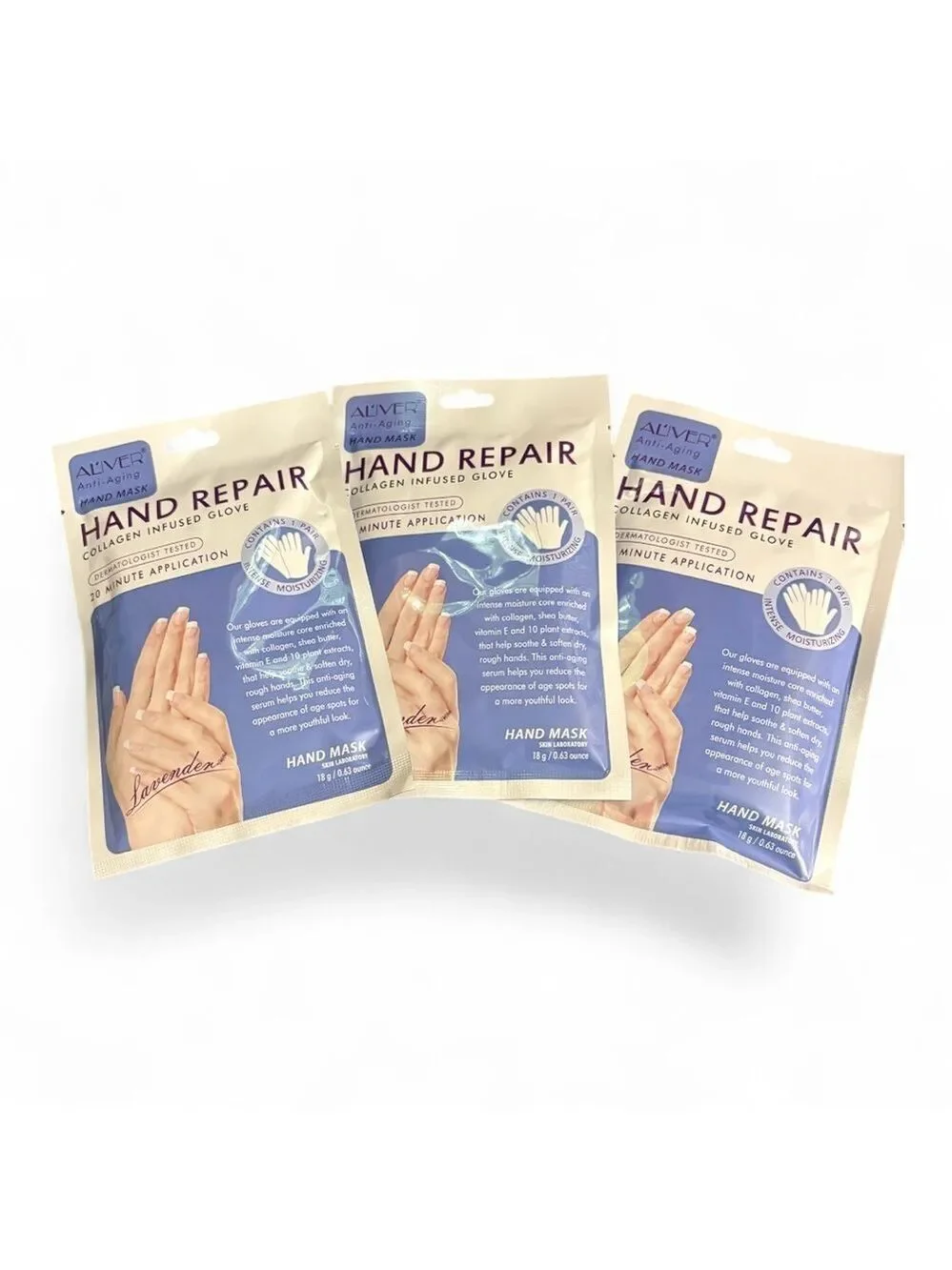 AL’IVER Anti-Aging Hand Repair Collagen Infused Gloves Set of 3 NIP